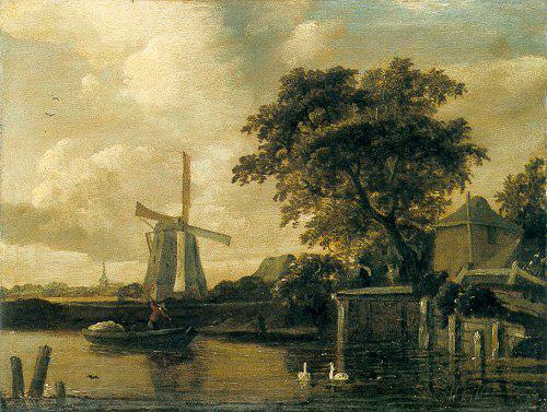 Meindert Hobbema Windmill at the Riverside oil painting picture